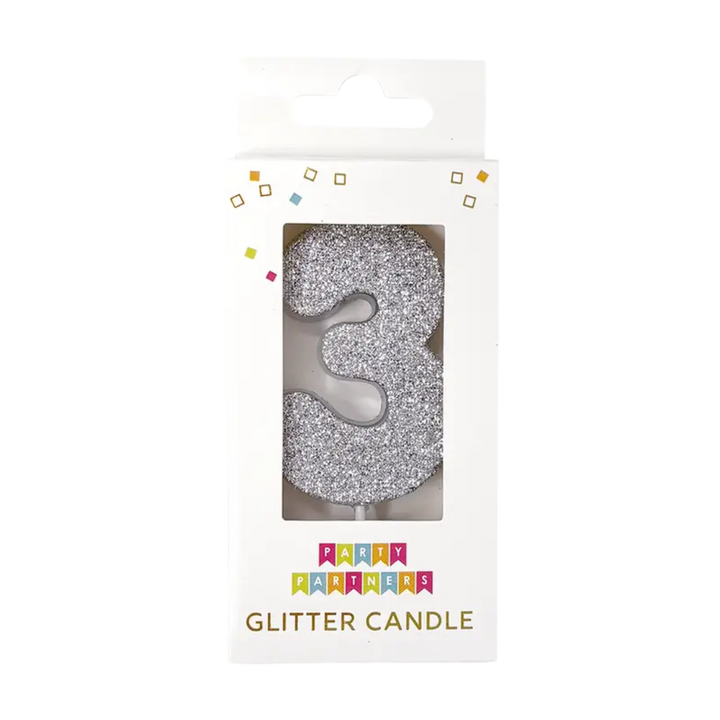 Silver Glitter Number 0-9 Candle Set