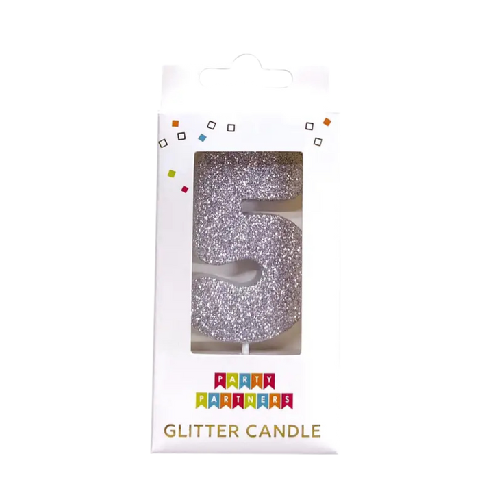Silver Glitter Number 0-9 Candle Set