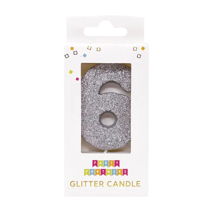 Silver Glitter Number 0-9 Candle Set