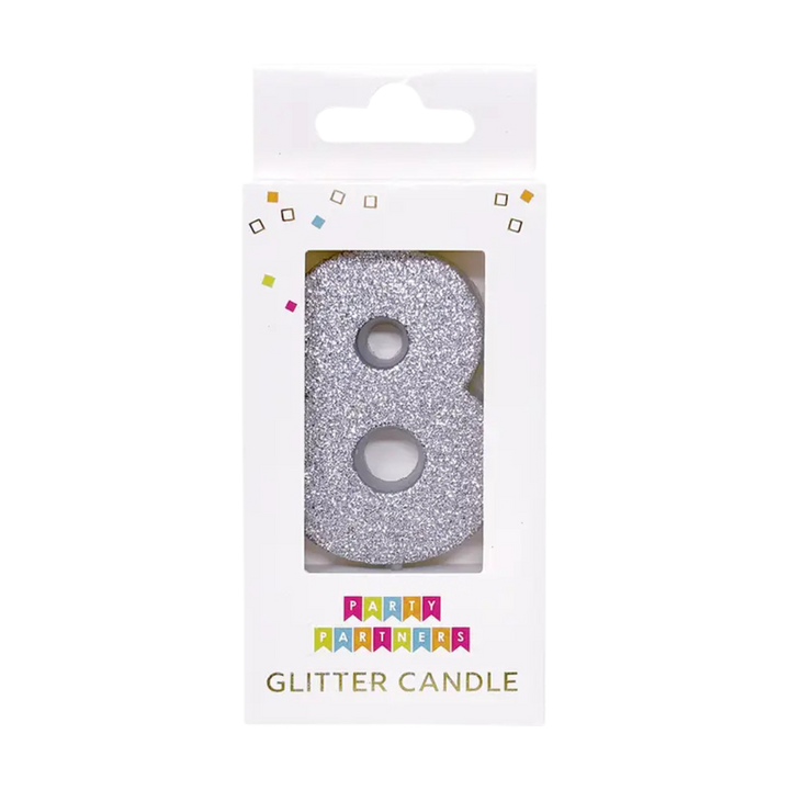 Silver Glitter Number 0-9 Candle Set