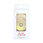 Gold number 6 birthday candle in box for celebration from Parte Haus party supply store in Bethesda MD