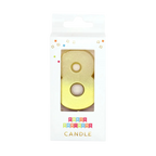 Gold number 8 birthday candle in packaging for celebration from Parte Haus party supply store in Bethesda MD