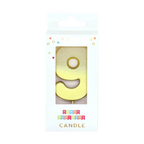 Gold number nine candle in gift packaging for birthday from Parte Haus party supply store in Bethesda MD