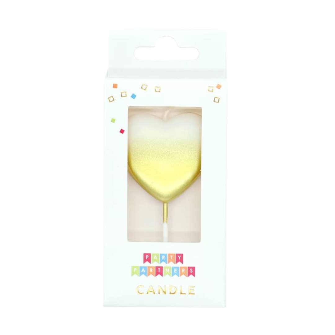 Gold heart candle in box birthday celebration from Parte Haus party supply store in Bethesda Maryland