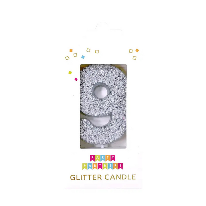 Silver Glitter 0-9 Number Candle Set
