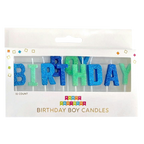Blue and green glitter birthday candles birthday boy theme from Parte Haus party supply store in Bethesda MD