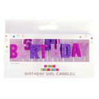 Pink and purple birthday girl candles glitter letters for birthdays from Parte Haus party supply store in Bethesda Maryland