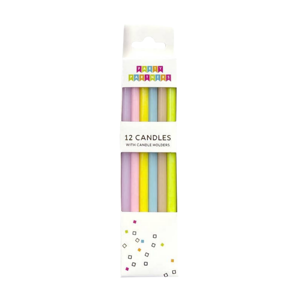 Pastel assorted birthday candles in a pack for birthday celebration from Parte Haus party supply store in Bethesda MD