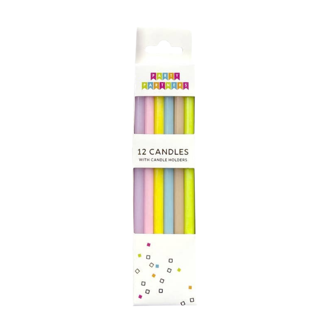 Pastel assorted birthday candles in a pack for birthday celebration from Parte Haus party supply store in Bethesda MD
