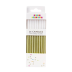 Gold and white candle set in box for birthday celebrations from Parte Haus party supply store in Bethesda MD