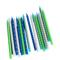 Blue green and white striped birthday candles with gold dots for birthday from Parte Haus party supply store in Bethesda Maryland