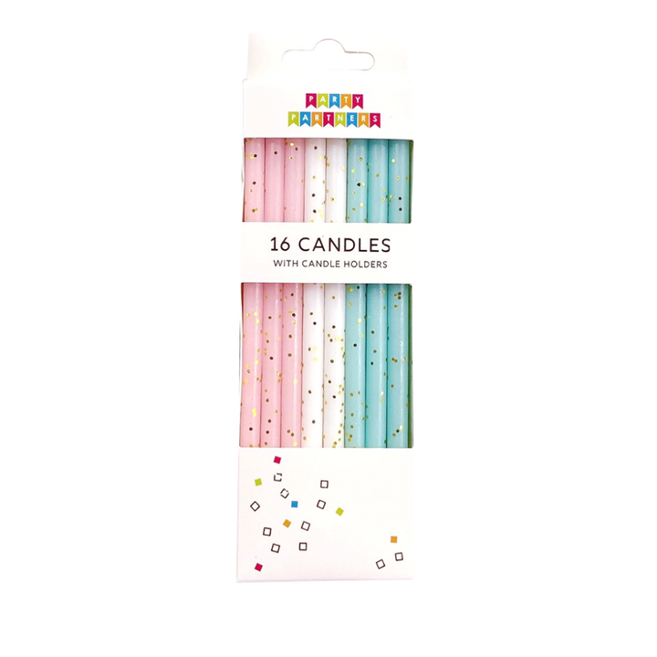 Pastel with Gold Glitter Candle Set - 16 pk