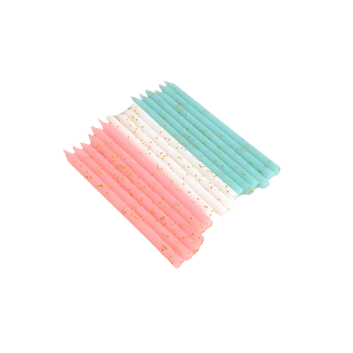 Pastel with Gold Glitter Candle Set - 16 pk