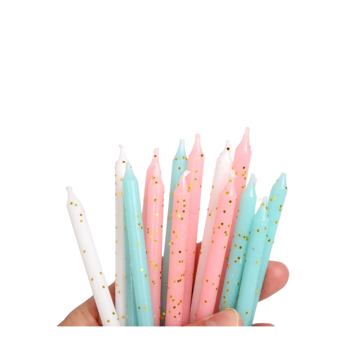 Pastel with Gold Glitter Candle Set - 16 pk