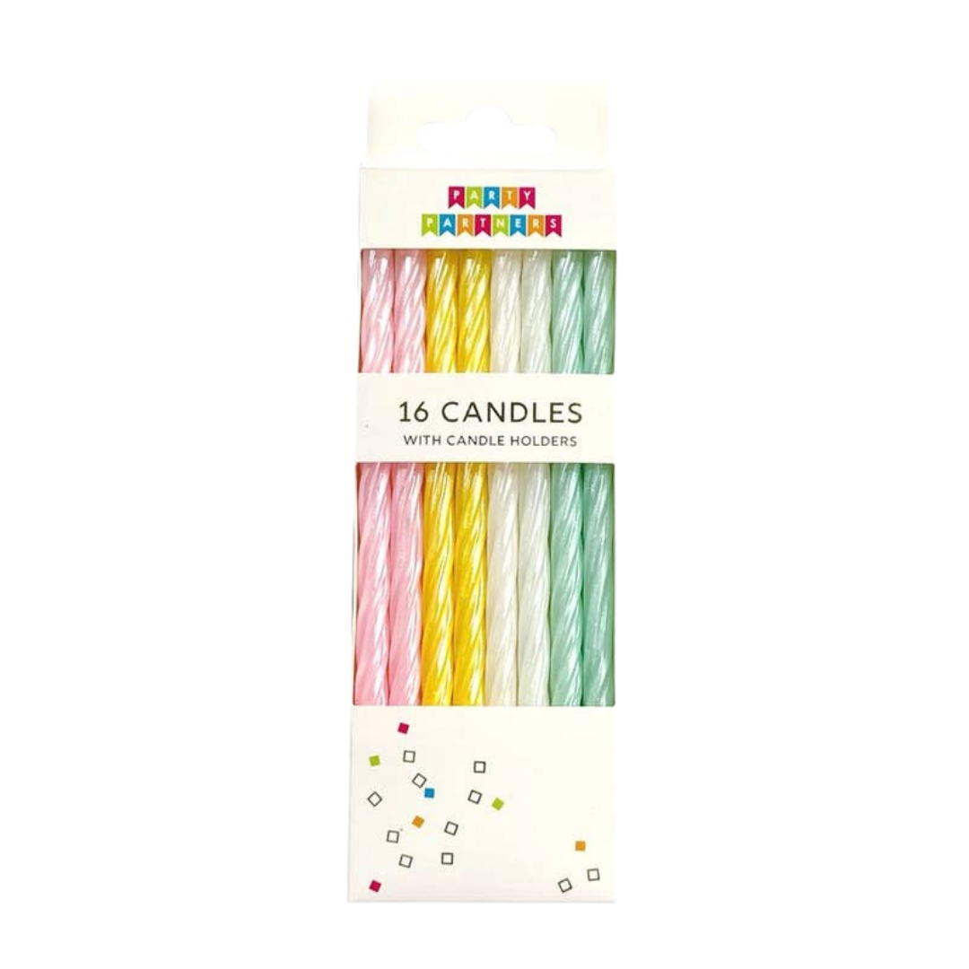 Pastel striped candles set with holders birthday celebration from Parte Haus party supply store in Bethesda MD