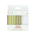 Gold and white birthday candles in a box from Parte Haus party supply store in Bethesda Maryland