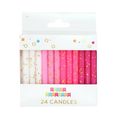 Pink and white birthday candles with gold glitter in a box celebration from Parte Haus party supply store in Bethesda Maryland