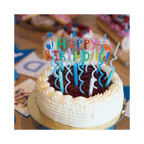 Blue birthday candles cake topper on berry cake for birthday from Parte Haus party supply store in Bethesda Maryland