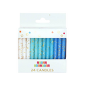 Blue and white birthday candles with gold dots in a box for birthday from Parte Haus party supply store in Bethesda MD