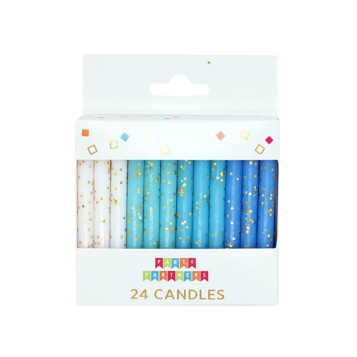 Blue & White Glitter 24 Candles Set