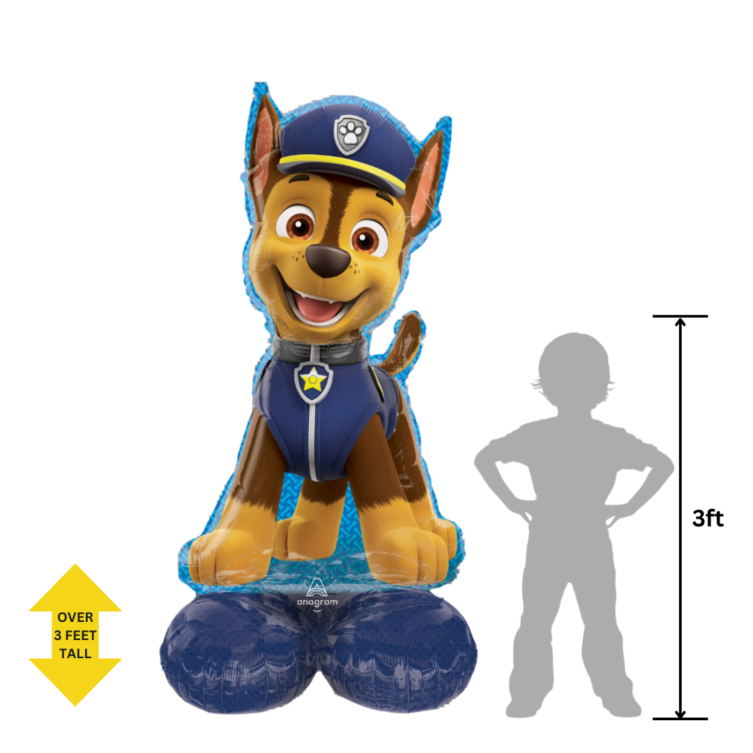 Blue and brown Chase balloon with police pup theme for kids birthday from Parte Haus party supply store in Bethesda MD
