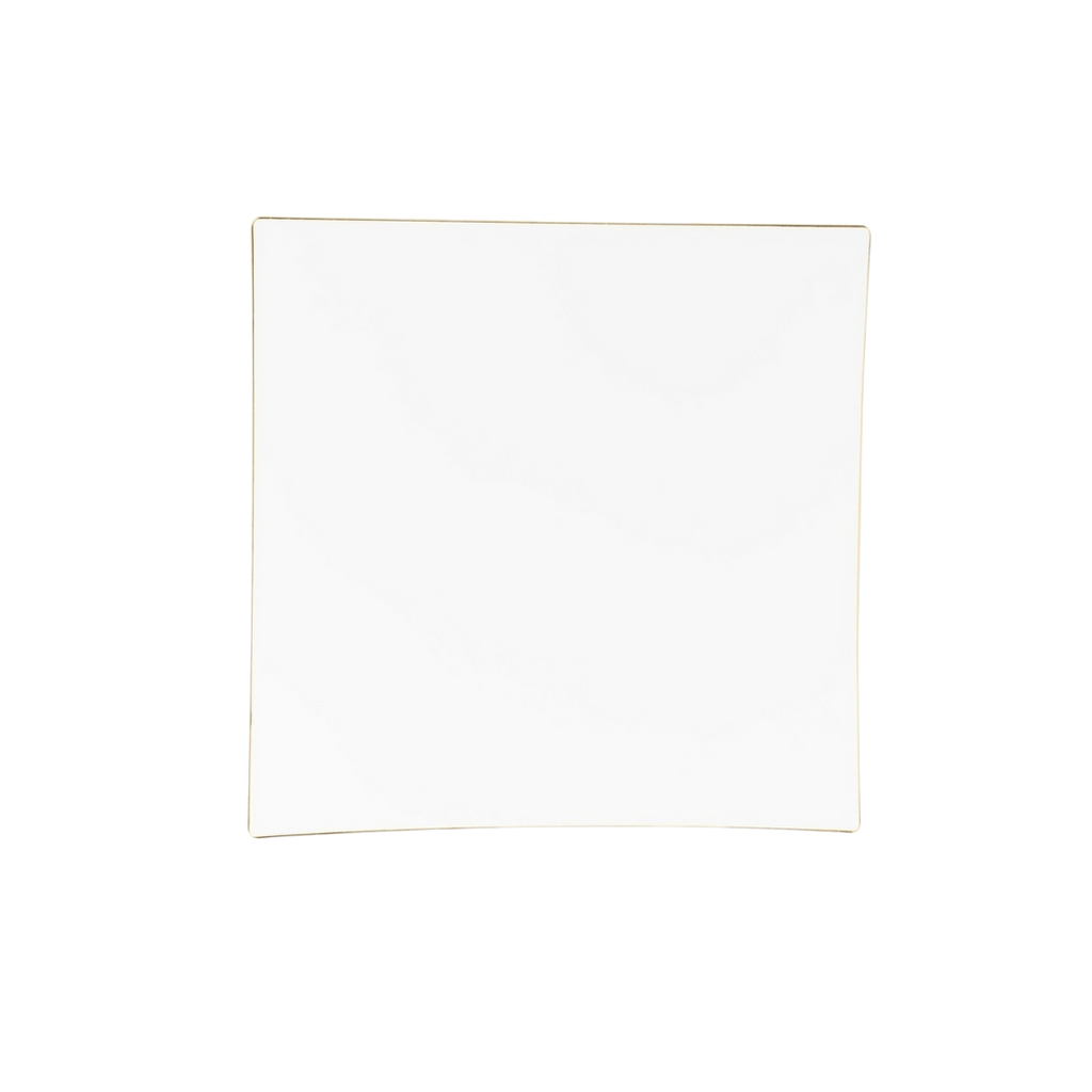 White square paper plate with gold rim for birthday or special event from Parte Haus party supply store in Bethesda MD