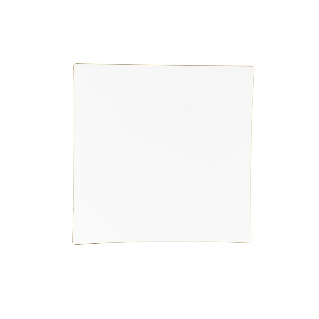 White Square Coupe Gold Rimmed Plastic Plates