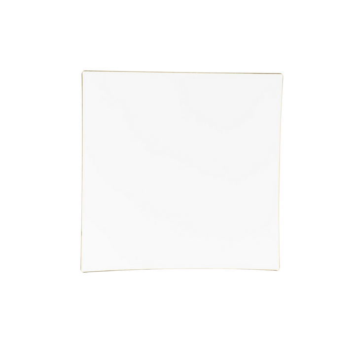 White Square Coupe Gold Rimmed Plastic Plates
