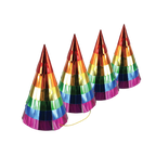 Rainbow cone hats shiny striped birthday from Parte Haus party supply store in Bethesda Maryland