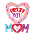 Pink multicolor heart balloon with LOVE YOU and MOM Mother’s Day decor from Parte Haus party supply store in Bethesda MD