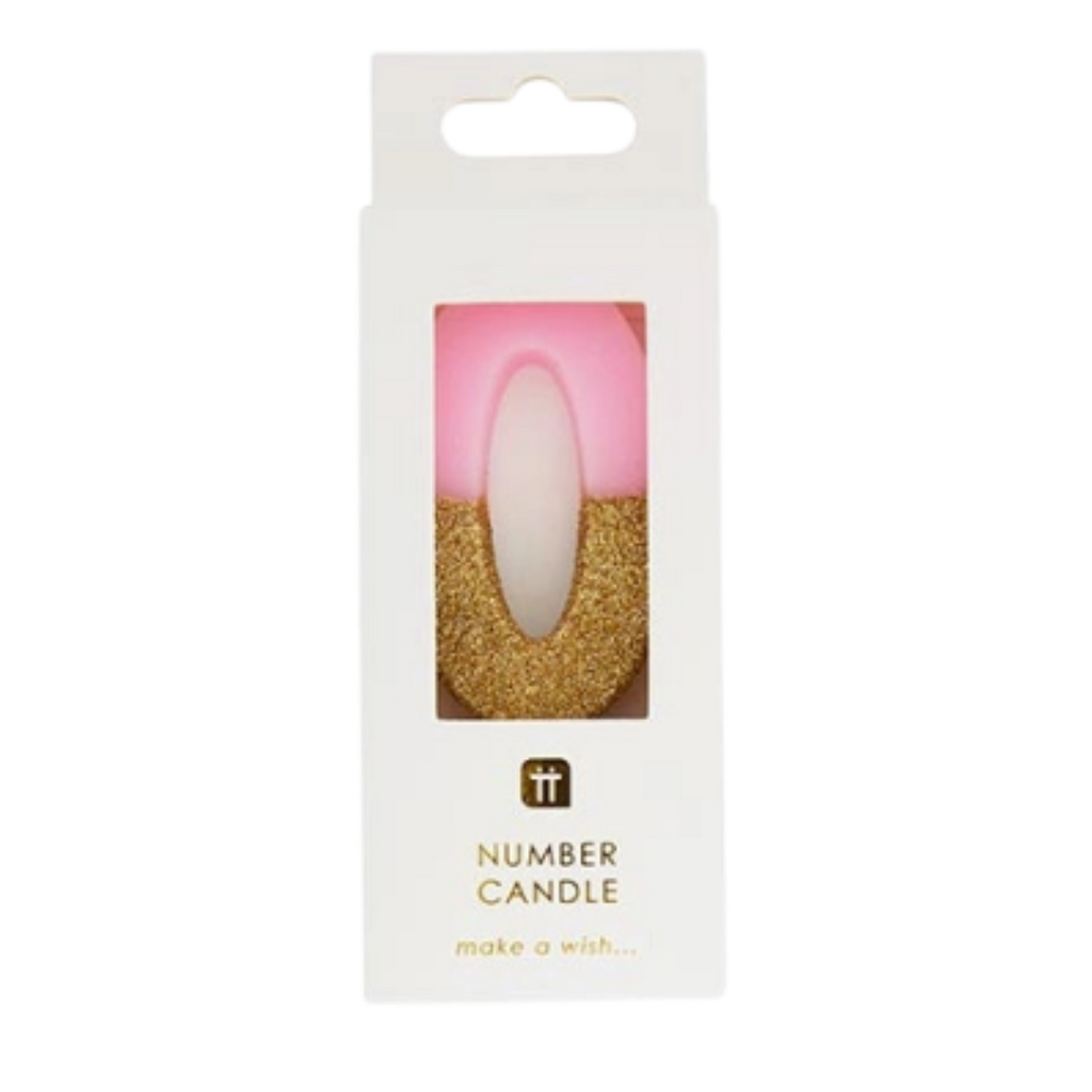 Pink & Gold Glitter 0-9 Number Candles