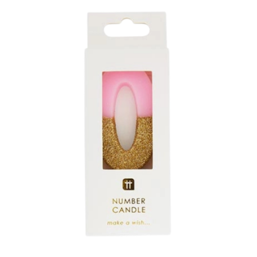 Pink & Gold Glitter 0-9 Number Candles