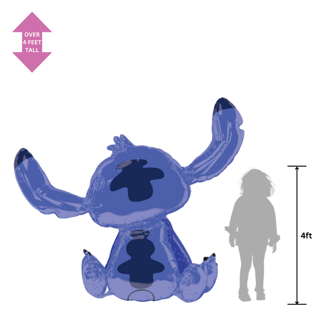 Blue Stitch character balloon over four feet tall for birthday theme from Parte Haus party supply store in Bethesda MD