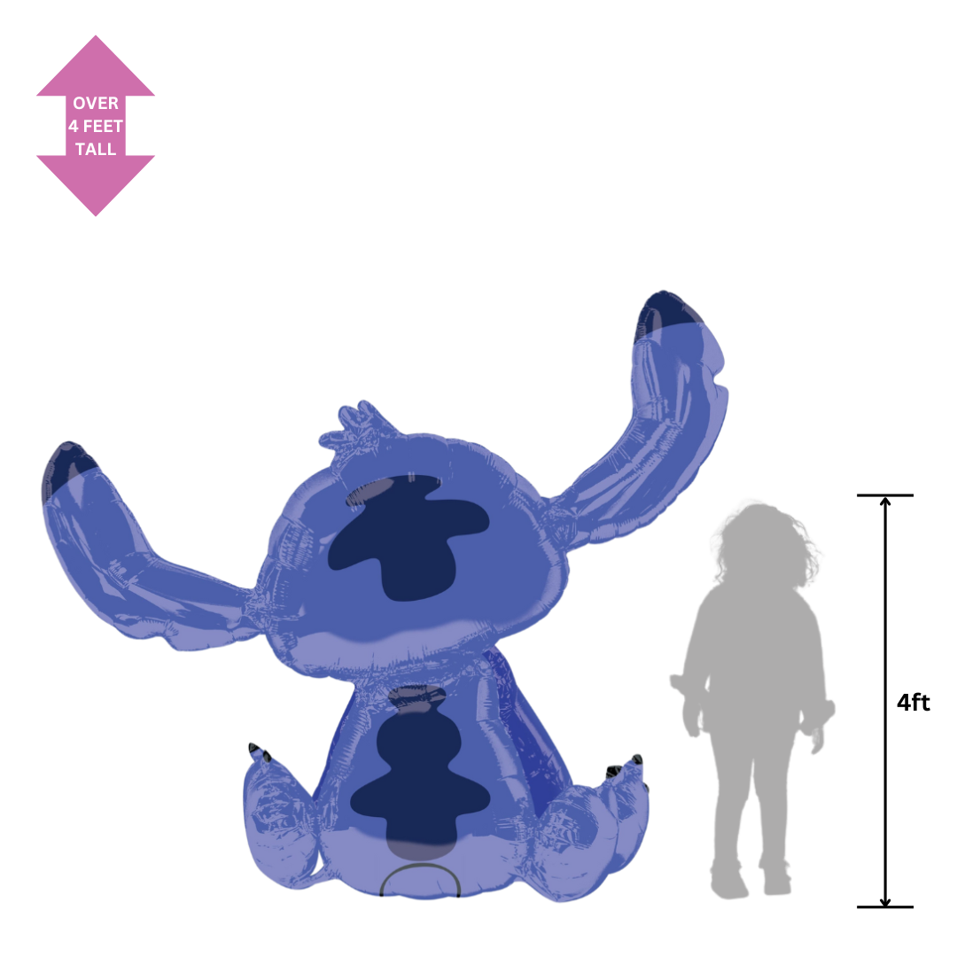 Blue Stitch character balloon over four feet tall for birthday theme from Parte Haus party supply store in Bethesda MD