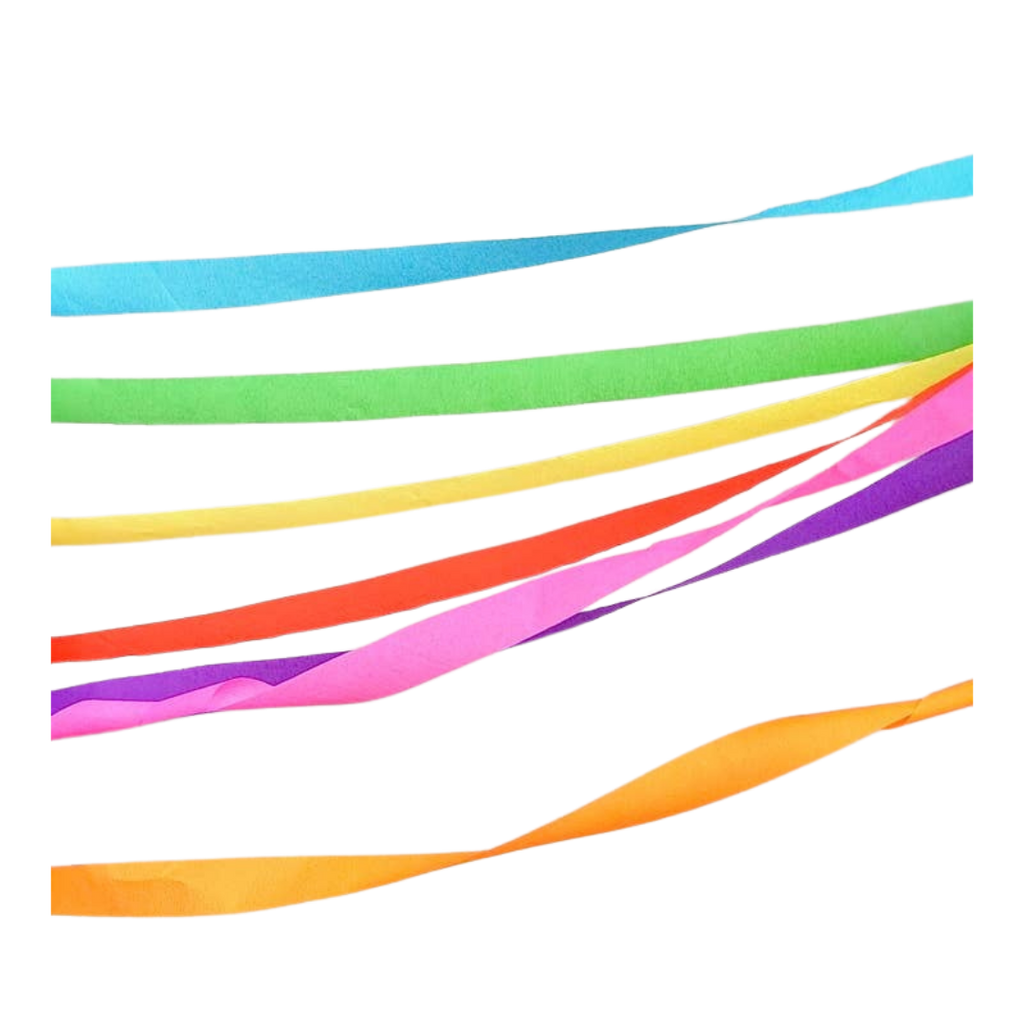 Rainbow crepe streamers colorful thin decorations for birthday from Parte Haus party supply store in Bethesda Maryland