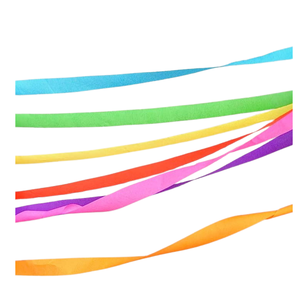 Rainbow crepe streamers colorful thin decorations for birthday from Parte Haus party supply store in Bethesda Maryland