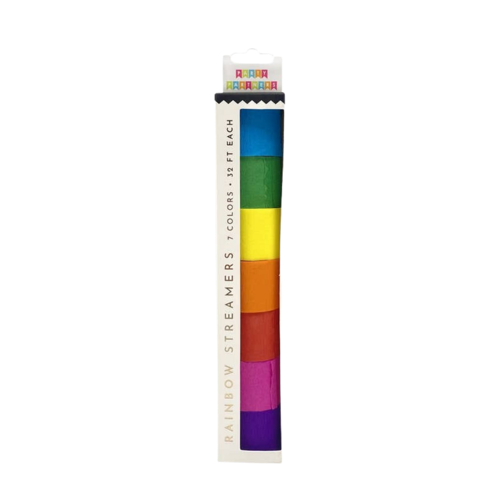 Rainbow multicolor crepe streamer pack for birthdays from Parte Haus party supply store in Bethesda Maryland