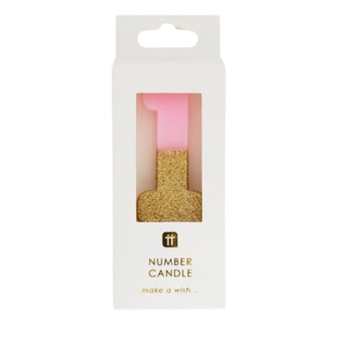 Pink & Gold Glitter 0-9 Number Candles