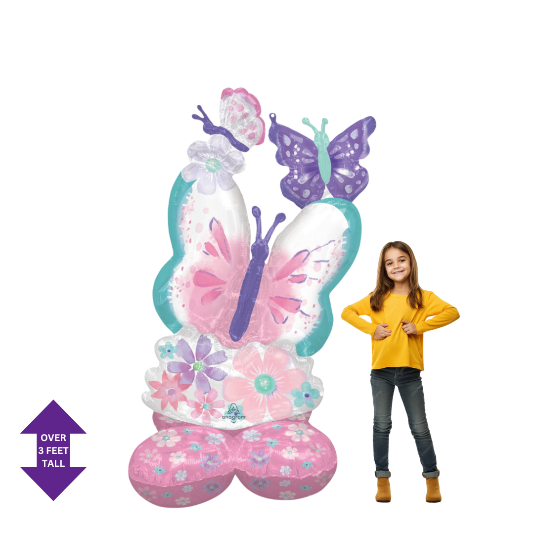 Pink and purple butterfly balloon centerpiece for birthday from Parte Haus party supply store in Bethesda MD