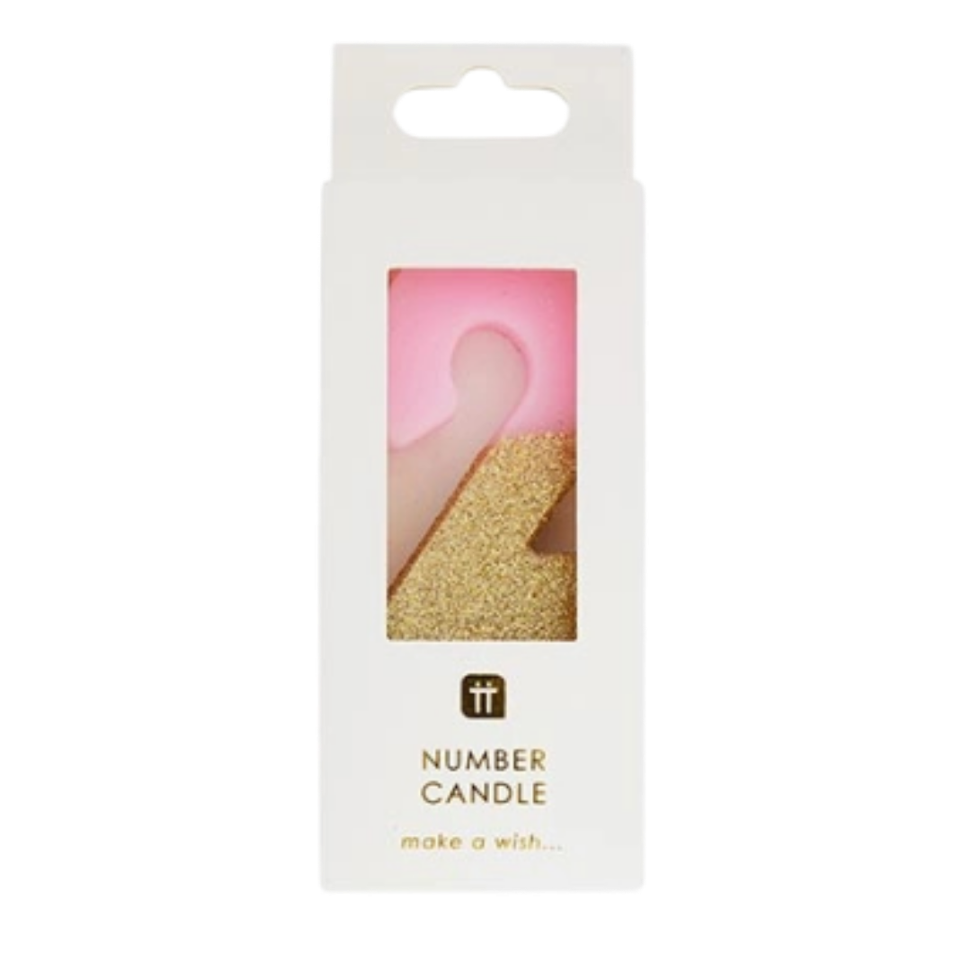 Pink & Gold Glitter 0-9 Number Candles
