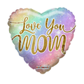 Rainbow heart balloon with gold Love You Mom text for Mother's Day from Parte Haus party supply store in Bethesda MD