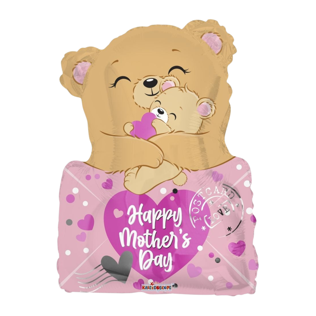 Pink Mother's Day bear balloon with hugging bears and hearts from Parte Haus party supply store in Bethesda MD