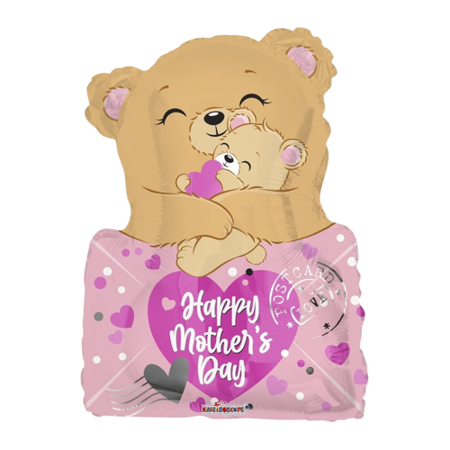 Pink Mother's Day bear balloon with hugging bears and hearts from Parte Haus party supply store in Bethesda MD