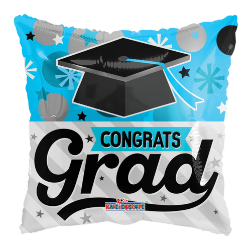Blue and white graduation balloon with cap and stars for graduation from Parte Haus party supply store in Bethesda MD