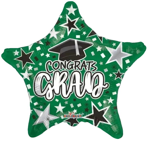 Green "Congrats Grad" Star Foil Balloon, 18in