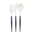 Navy and White Plastic Cutlery - 24 pcs