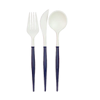 Navy and White Plastic Cutlery - 24 pcs