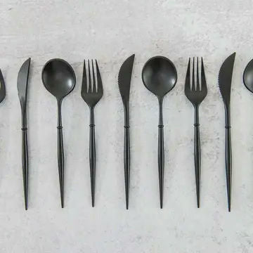 Black Plastic Cutlery - 24 pcs
