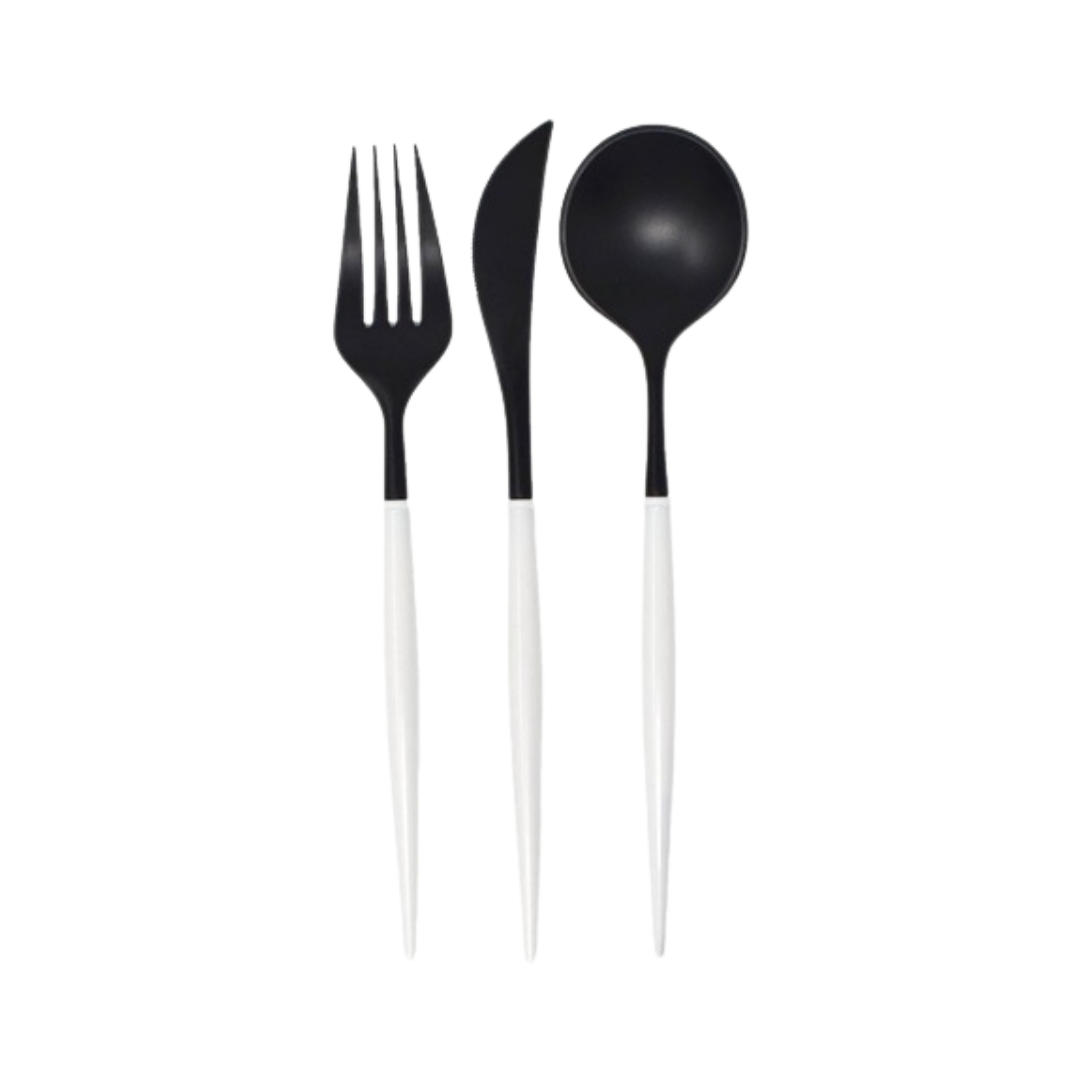 Black and White Bella Plastic Cutlery - 24 pcs