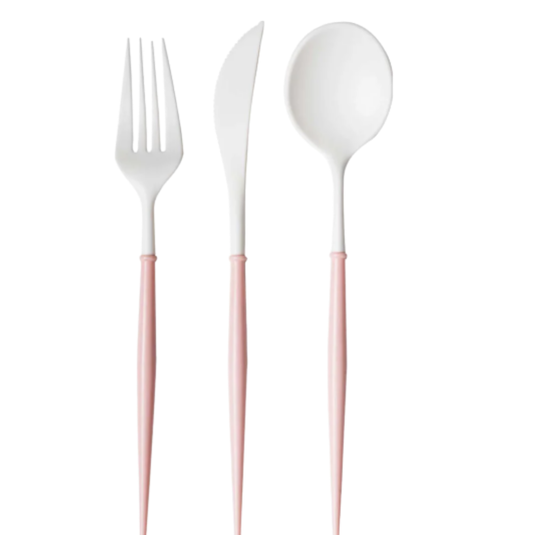Fancy Blush Pink and White Cutlery - 24 pcs